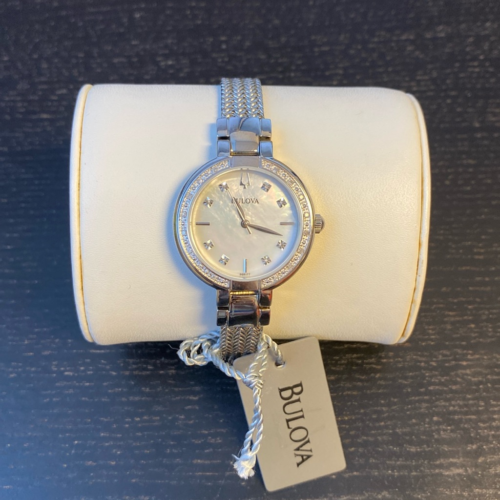 Bulova Womens Aracena Diamond Mother Of Pearl Dial Stainless Steel Watch
